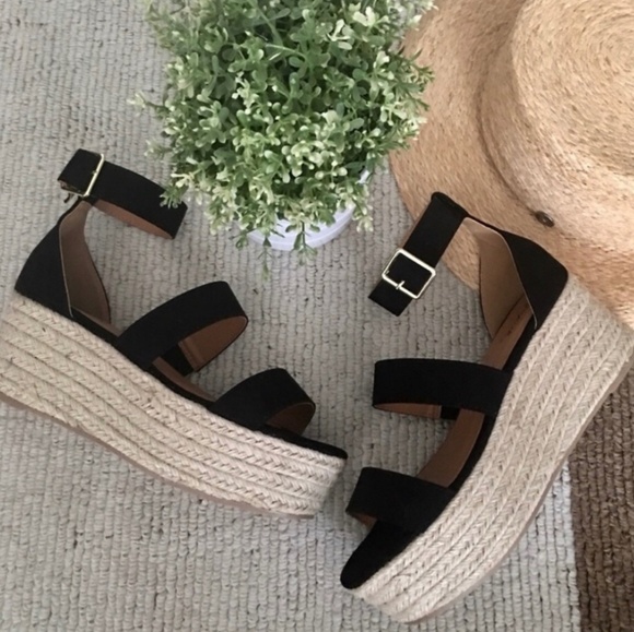 Last Size 5.5🖤Black Open Toe Side Bucke Espadrill - Picture 2 of 5